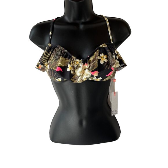 BILLABONG Aloha Bandeau Bikini Top Sz L Black Tropical Floral Print Swim Two Way - Picture 3 of 7